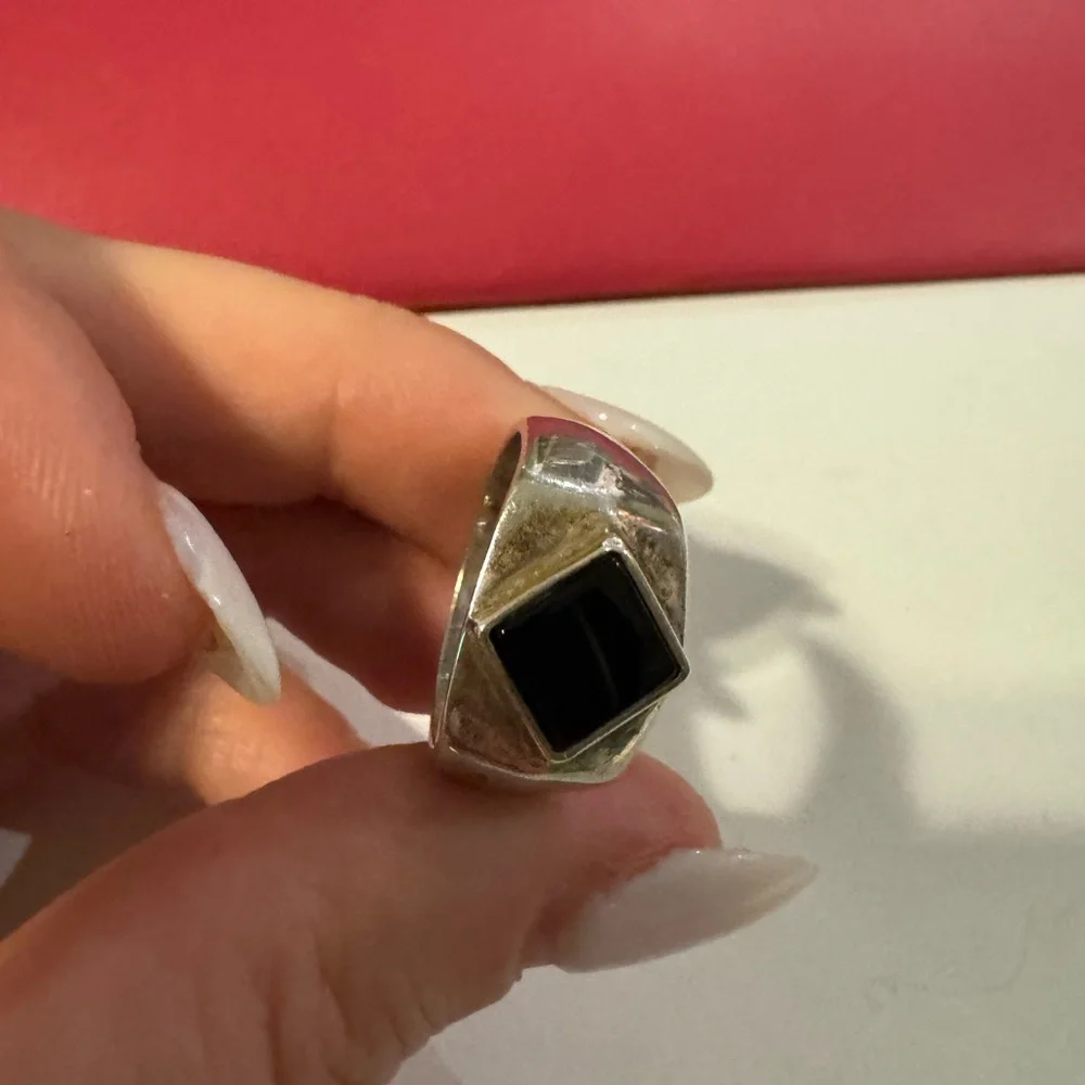 Stunning 925 Sterling silver and onyx vintage size 10 ring 10g - Picture 6 of 16